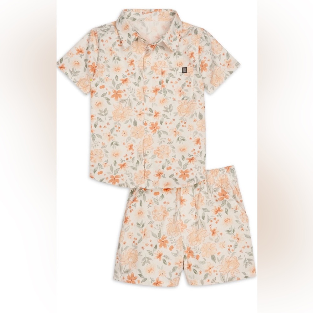 Gerber Modern Moments Floral 2-Piece Set 12M NWT Button‎ Shirt Shorts Outfit